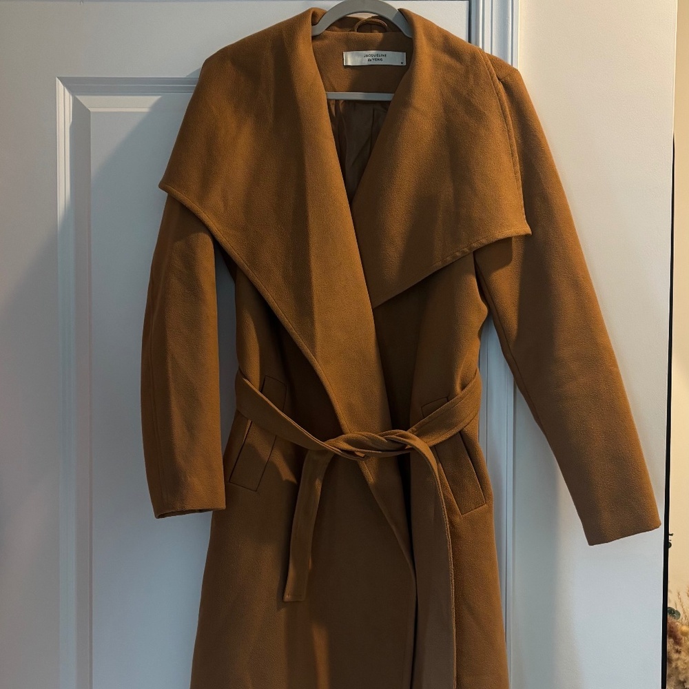 Jacqueline de Yong Belted Wrap Coat - Camel - Size Medium